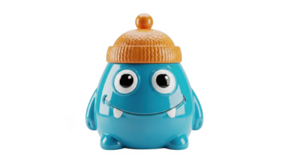 Blue monster cookie jar isolated on transparent background