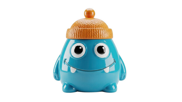 Blue monster cookie jar isolated on transparent background