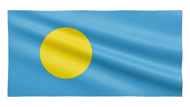 Waving flag of Palau on transparent background png (पलाऊ का झंडा)