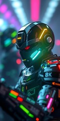 Black cyber armor with neon glow, abstract tech plating,  futuristic,  cyber
