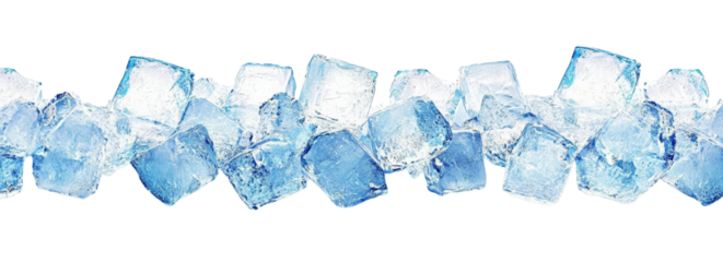Blue Ice Cubes Arranged in a Row on White Background
