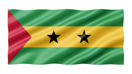 Waving flag of Sao Tome and Principe on transparent background png (साओ टोम और प्रिंसिपे का झंडा)