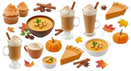 Autumn Harvest Feast: Pumpkin Pie, Soup, Lattes, Cupcakes & Fall Leaves
