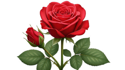 Vibrant red rose with bud, isolated on transparent background isolated on transparent background