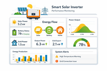 Smart solar inverter dashboard with performance monitoring and system alerts
