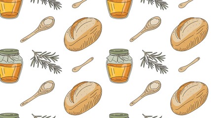 Delicious bread, honey, and herbs for a cozy culinary experience