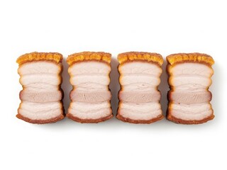 Crispy pork belly slices on white background