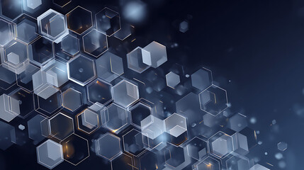 Futuristic hexagonal grid with glowing blue and silver cubes