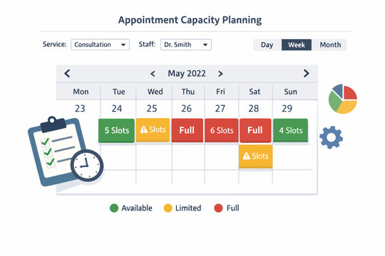 Appointment capacity planning calendar with availability indicators