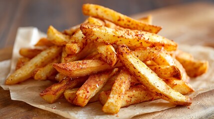 Oven-baked parsnip fries stacked casually on parchment paper, crisp texture visible, clean studio lighting, modern healthy comfort food concept