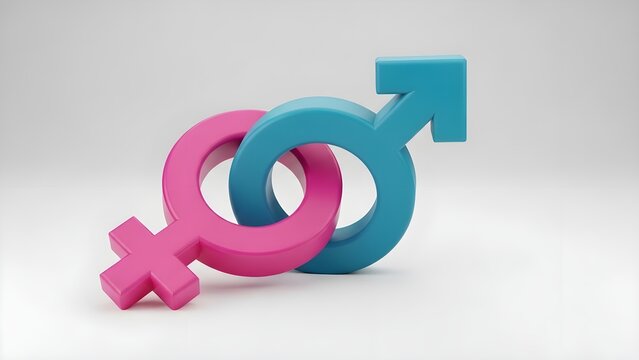 Interconnected gender symbols in pink and blue