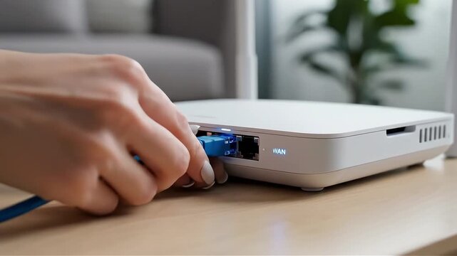 Connecting an Ethernet Cable to a Modern Router - Home Network Setup for Fast Internet and Reliable Connectivity in a Contemporary Living Room
