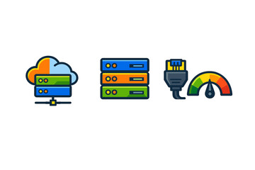 Cloud computing, servers, and network speed icons