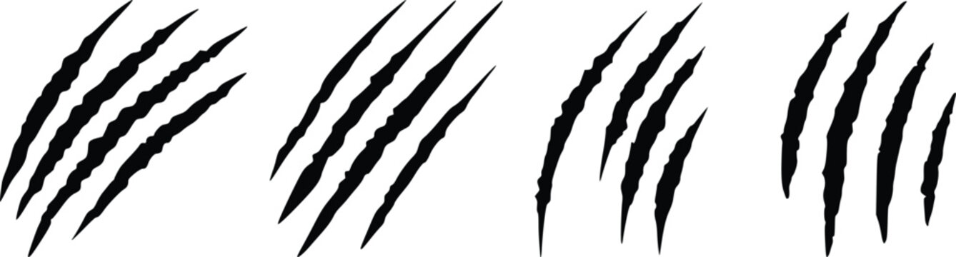 Claw Scratch Marks Silhouette Set Ripped Tear Effect Vector