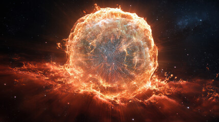 Space background with colorful nebula Galaxy Cloud. Bright galaxy shimmering neon blue purple colors with distant stars. Mysterious alien star system purple green planets orbiting a bright glowing sun