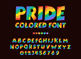 Rainbow Pride Month hand drawn lettering font design. Colorful typography illustration for LGBTQIA pride, equality, diversity, inclusion campaigns, posters, banners, social media, celebration graphics