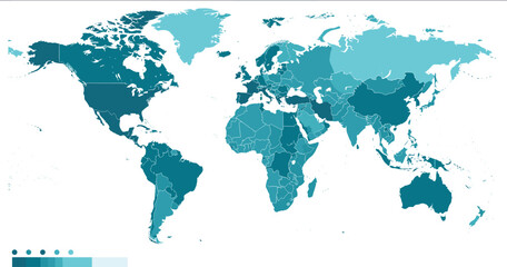 Obraz premium World Map Vector Illustration with Country Borders and Color Coded Regions for Global Geography, Infographics, Data Visualization, and Educational Design Projects