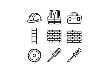 Construction tools and safety equipment illustration set on white background hard hat