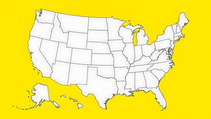 Map of the United States with state borders on yellow background America