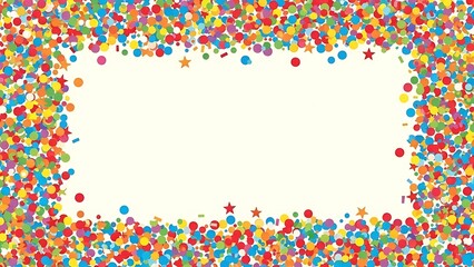 Colorful confetti border with stars on white background