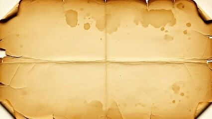 Burnt edges of yellowed paper with water spots