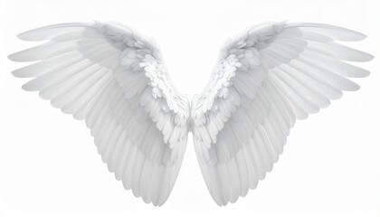 Obraz premium Detailed image of white angel wings on a white background, perfect for spiritual, fantasy, or inspirational projects.