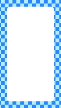 Vertical empty rectangular frame with cute soft blue aesthetic checkered pattern animation background