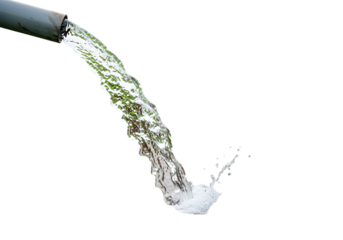 Water flowing from a pipe with a splash, isolated on transparent background