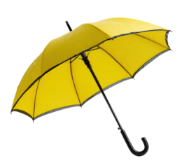 Yellow Umbrella with Water Drops on White Background