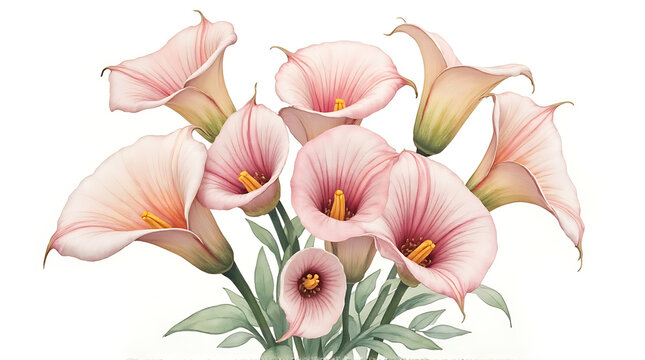 Pink Calla Lily Bouquet Arrangement on White Background