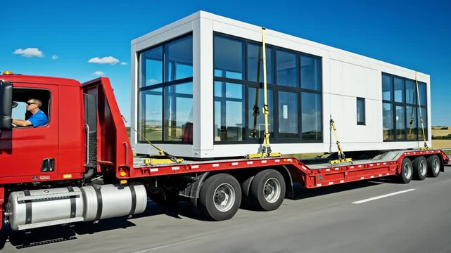 Truck Hauling Prefab Home on Highway