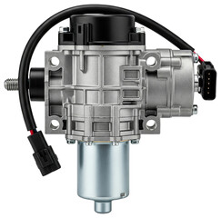 Electric DC motor component for mechanical industrial machinery isolated on a transparent background