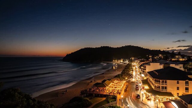 Noosa Heads Australia Sunset Hyperlapse Main Beach Hastings Street 4K Video