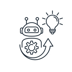 Robotic electronic assistant, consultant.Online communication, virtual support assistance.Concept of artificial intelligence support. Vector linear icon illustration isolated on white background.