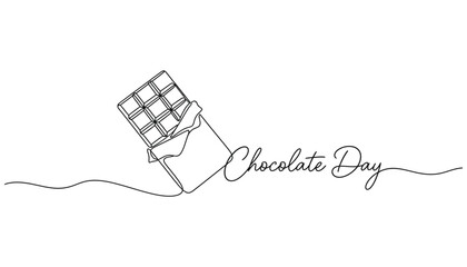 World Chocolate day. Continuous one line drawing of half opened chocolate bar hand drawn vector