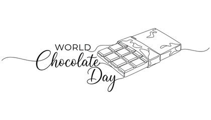 World Chocolate day. Continuous one line drawing of half opened chocolate bar hand drawn vector