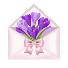 envelope with spring flowers without background