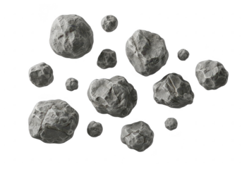 A collection of realistic asteroids floating in space