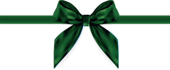 Elegant Green Satin Gift Bow and Horizontal Ribbon, Realistic Silk Decorative Knot for Luxury Packaging and Eco-Friendly Branding, Vector Illustration