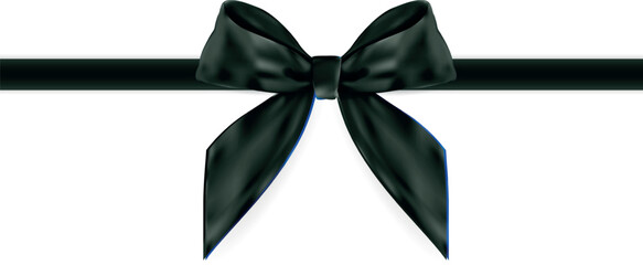 Elegant Black Satin Gift Bow and Horizontal Ribbon, Realistic Silk Decorative Knot for Luxury Packaging and Mourning, Vector Illustration