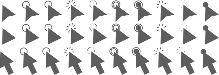 Set of Modern Computer Cursor Icons with Click States and Selection Indicators, Vector UI Elements