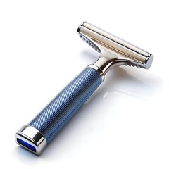 Blue and silver razor with a blue handle