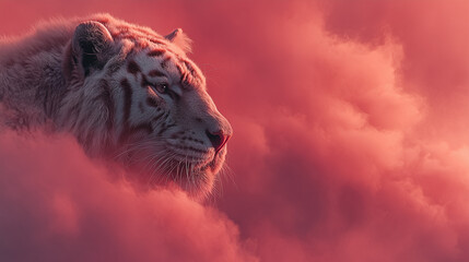 The god of white tiger and beautiful cloud and paradise is background , epic aimal image.