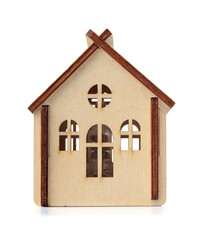 Front view of miniature wooden toy hut