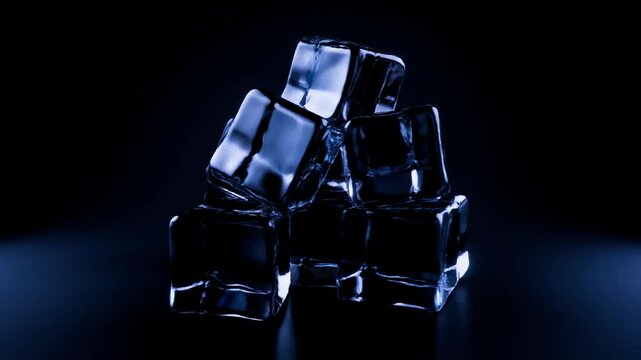 Professional luxury beverage render featuring obsidian ice cubes and sharp specular reflections in shadows.