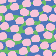 Organic Blobs Seamless Vector Pattern in bold retro Scandinavian aesthetic.Vibrant Irregular Dots Tile. Playful Abstract Shapes Background. Fun seamless pattern with irregular organic spots