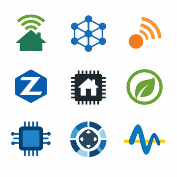 Smart home technology icons: wifi, zigbee, sustainability, circuit, connectivity