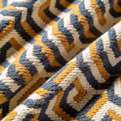 Jacquard woven textile with rich texture and hygge warmth, cozy geometric fabric detail