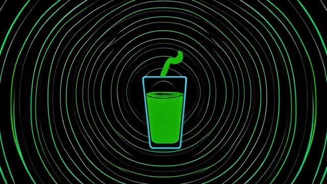 Cinematic black-neon absinthe drip ritual: Glowing green liquid flowing into a glass, hypnotic loop, 4K.