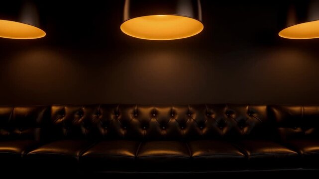 High-detail cinematic background of dark leather upholstery under a localized amber spotlight, 8K loop.